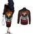 Fautasi Race Day American Samoa Couples Matching Off The Shoulder Long Sleeve Dress and Long Sleeve Button Shirt Bald Eagle Polynesian Tattoo