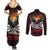 Fautasi Race Day American Samoa Couples Matching Summer Maxi Dress and Long Sleeve Button Shirt Bald Eagle Polynesian Tattoo
