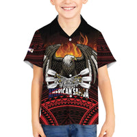 Fautasi Race Day American Samoa Family Matching Off The Shoulder Long Sleeve Dress and Hawaiian Shirt Bald Eagle Polynesian Tattoo