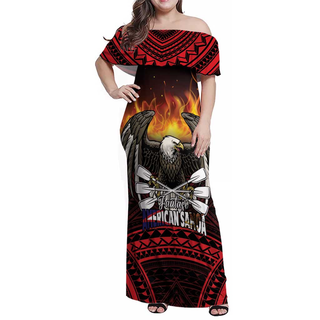 Fautasi Race Day American Samoa Family Matching Off Shoulder Maxi Dress and Hawaiian Shirt Bald Eagle Polynesian Tattoo
