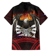 Fautasi Race Day American Samoa Family Matching Short Sleeve Bodycon Dress and Hawaiian Shirt Bald Eagle Polynesian Tattoo