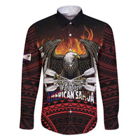 Fautasi Race Day American Samoa Family Matching Short Sleeve Bodycon Dress and Hawaiian Shirt Bald Eagle Polynesian Tattoo