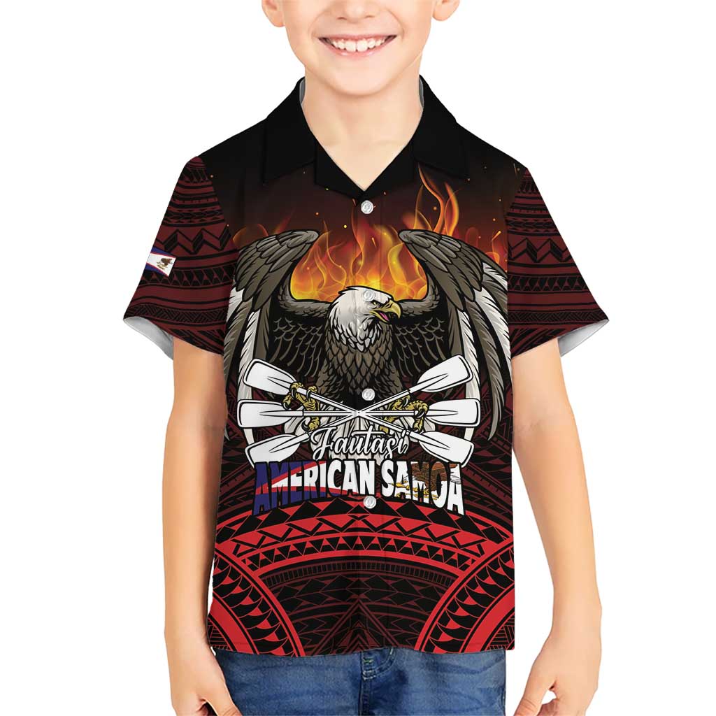 Fautasi Race Day American Samoa Kid Hawaiian Shirt Bald Eagle Polynesian Tattoo LT14 Kid Black - Polynesian Pride