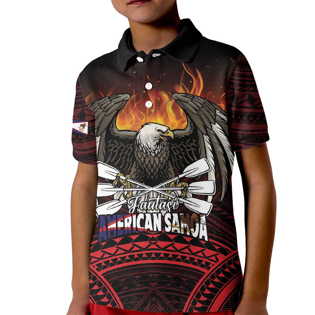 Fautasi Race Day American Samoa Kid Polo Shirt Bald Eagle Polynesian Tattoo LT14 Kid Black - Polynesian Pride