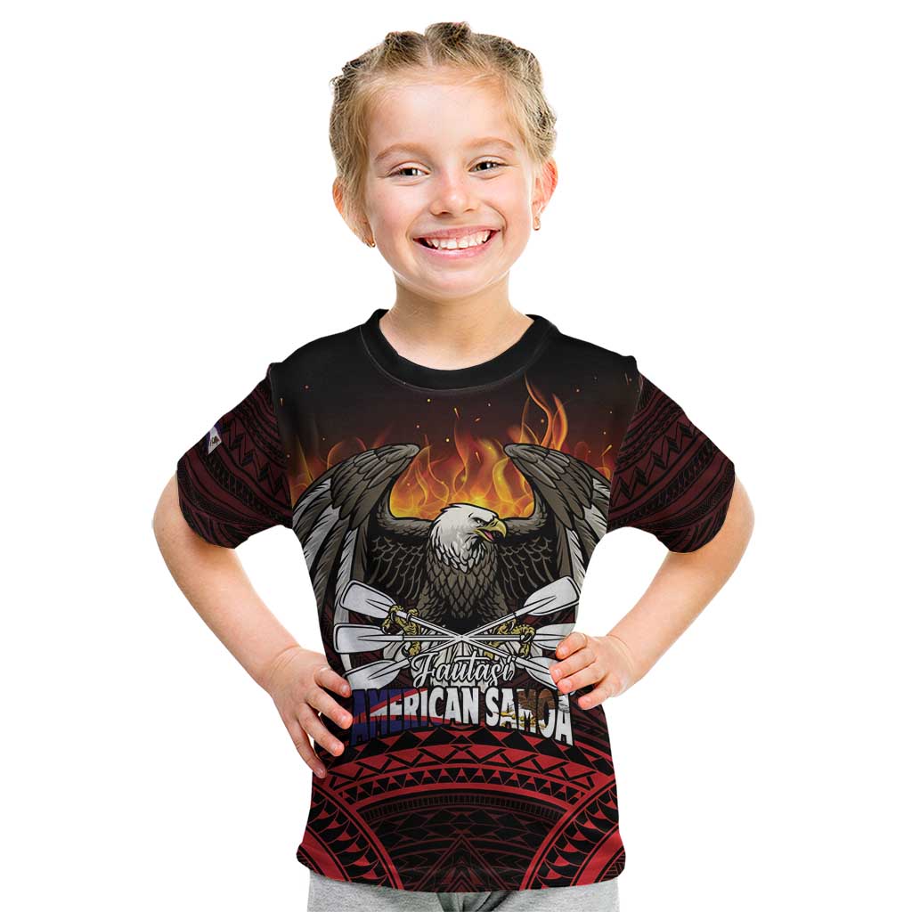 Fautasi Race Day American Samoa Kid T Shirt Bald Eagle Polynesian Tattoo LT14 Black - Polynesian Pride