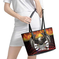 Fautasi Race Day American Samoa Leather Tote Bag Bald Eagle Polynesian Tattoo