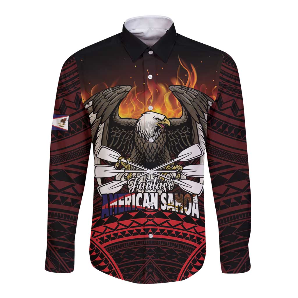 Fautasi Race Day American Samoa Long Sleeve Button Shirt Bald Eagle Polynesian Tattoo LT14 Unisex Black - Polynesian Pride
