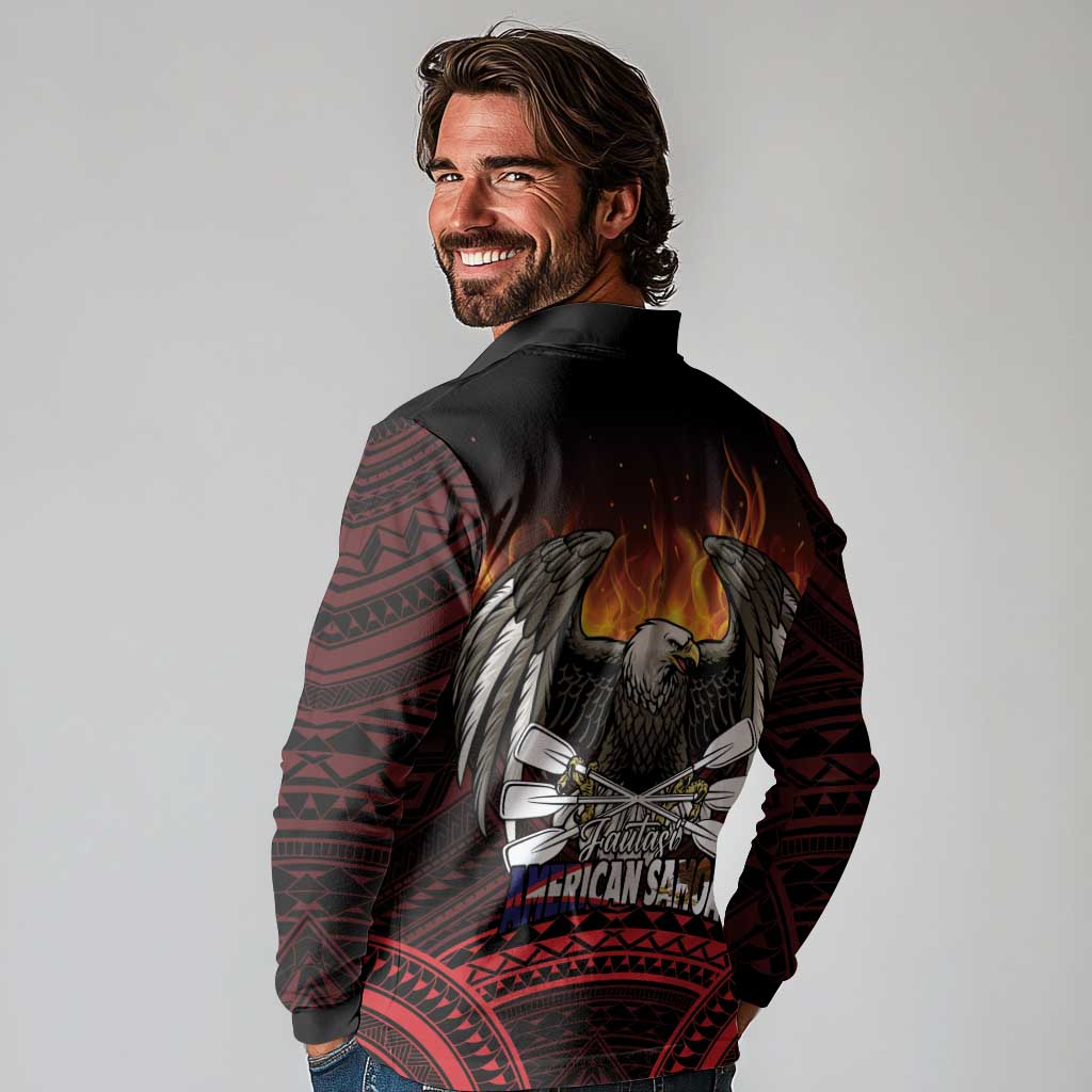 Fautasi Race Day American Samoa Long Sleeve Polo Shirt Bald Eagle Polynesian Tattoo
