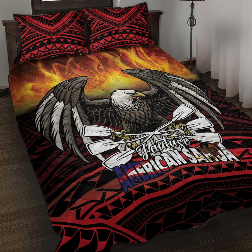 Fautasi Race Day American Samoa Quilt Bed Set Bald Eagle Polynesian Tattoo LT14 Black - Polynesian Pride