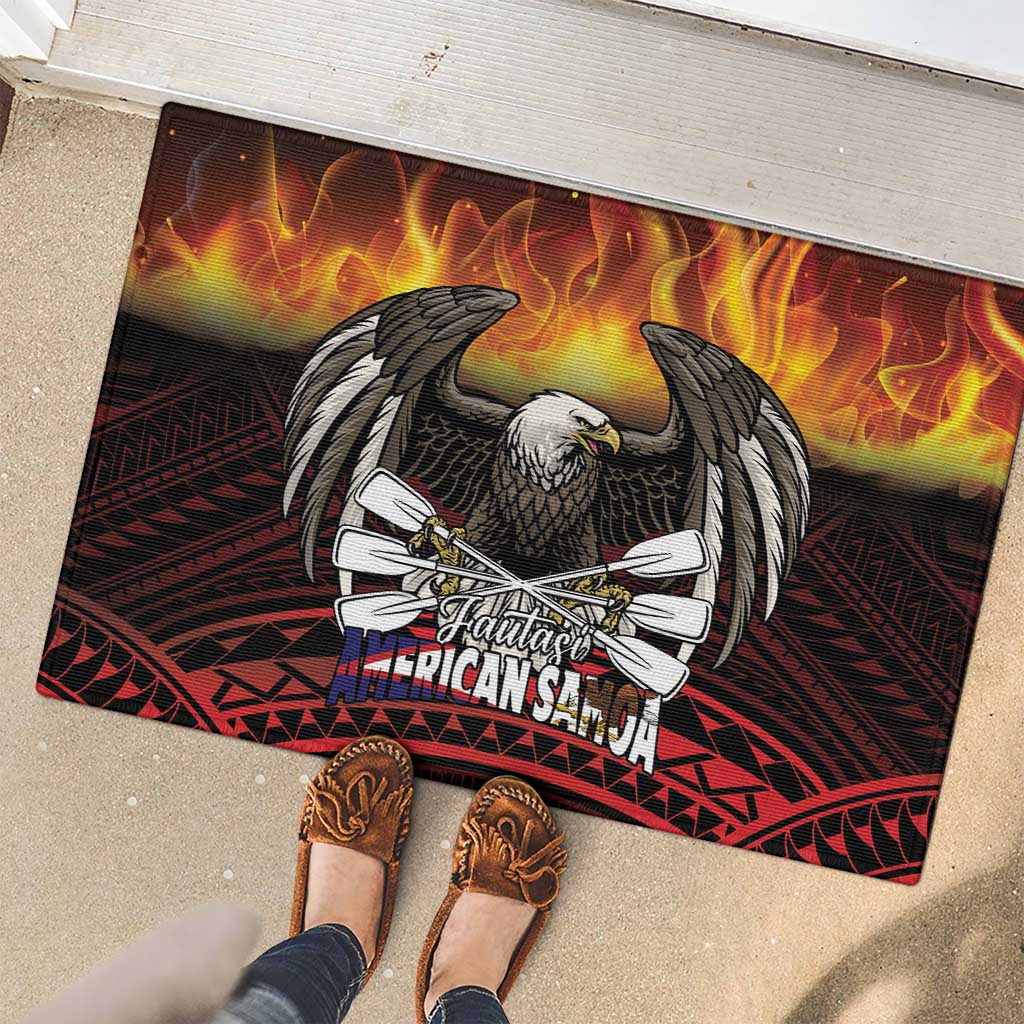 Fautasi Race Day American Samoa Rubber Doormat Bald Eagle Polynesian Tattoo