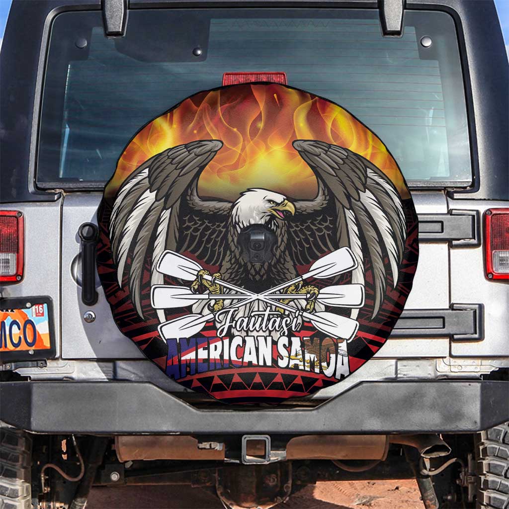 Fautasi Race Day American Samoa Spare Tire Cover Bald Eagle Polynesian Tattoo LT14 Black - Polynesian Pride