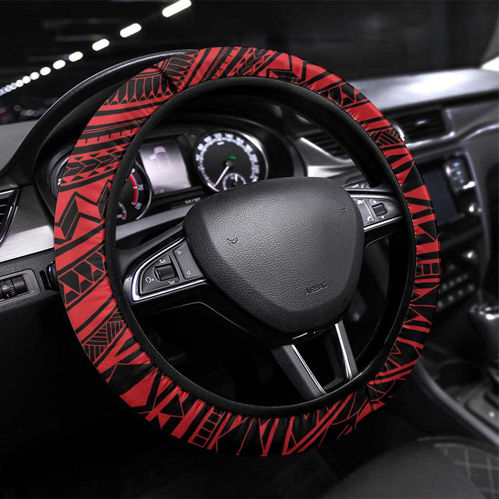Fautasi Race Day American Samoa Steering Wheel Cover Bald Eagle Polynesian Tattoo LT14 Universal Fit Black - Polynesian Pride