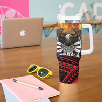 Fautasi Race Day American Samoa Tumbler With Handle Bald Eagle Polynesian Tattoo