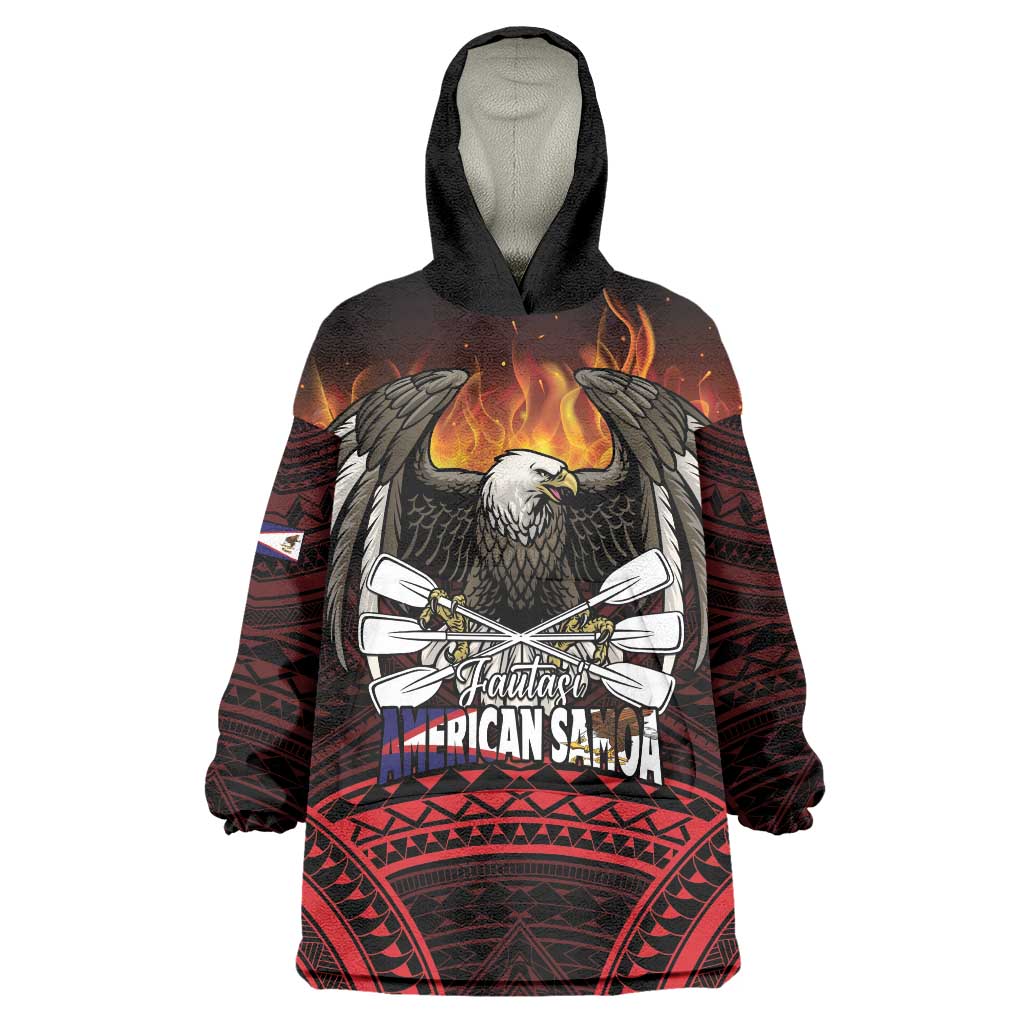 Fautasi Race Day American Samoa Wearable Blanket Hoodie Bald Eagle Polynesian Tattoo LT14 One Size Black - Polynesian Pride