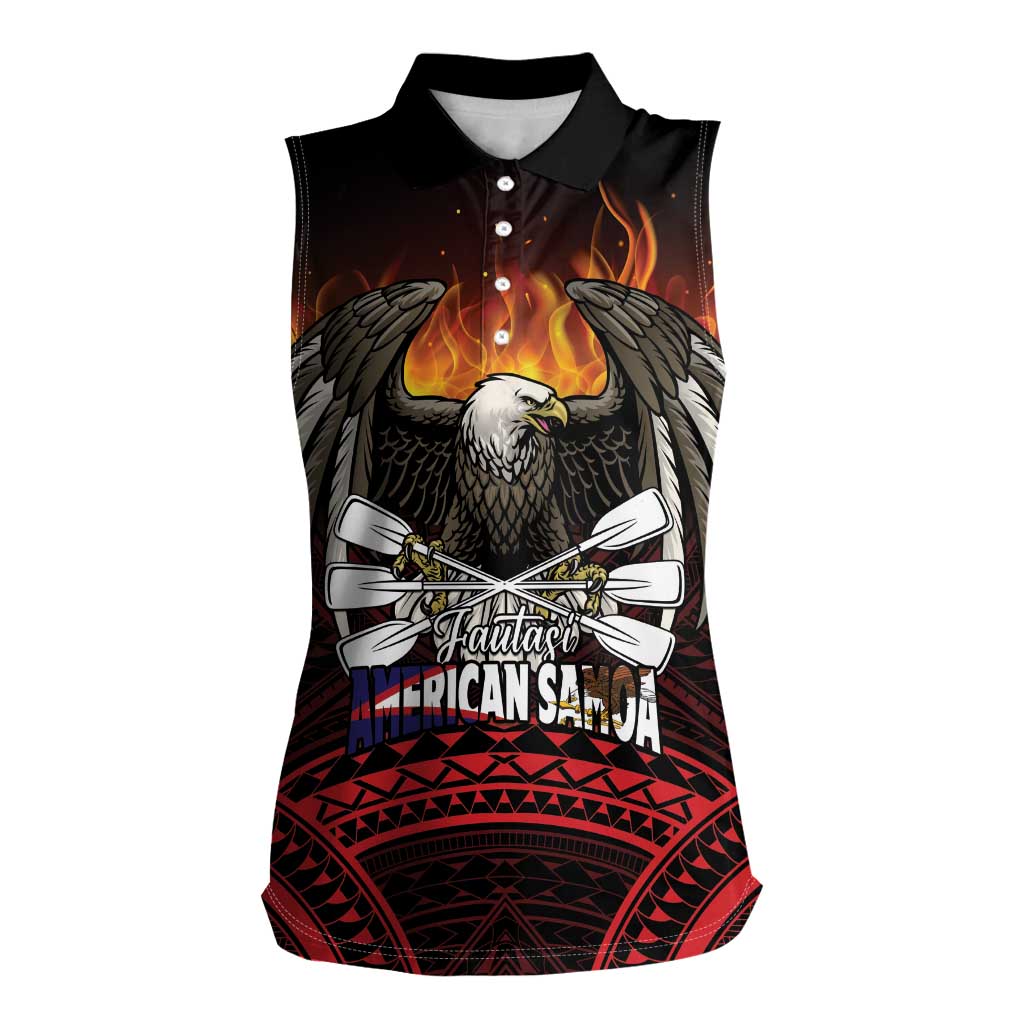 Fautasi Race Day American Samoa Women Sleeveless Polo Shirt Bald Eagle Polynesian Tattoo LT14 Female Black - Polynesian Pride