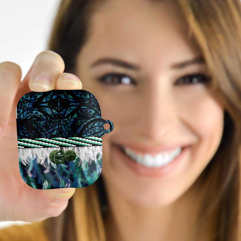 Turquoise Traditional Cloak Aotearoa AirPods Case Maori Paua Shell Korowai Pattern - Polynesian Pride