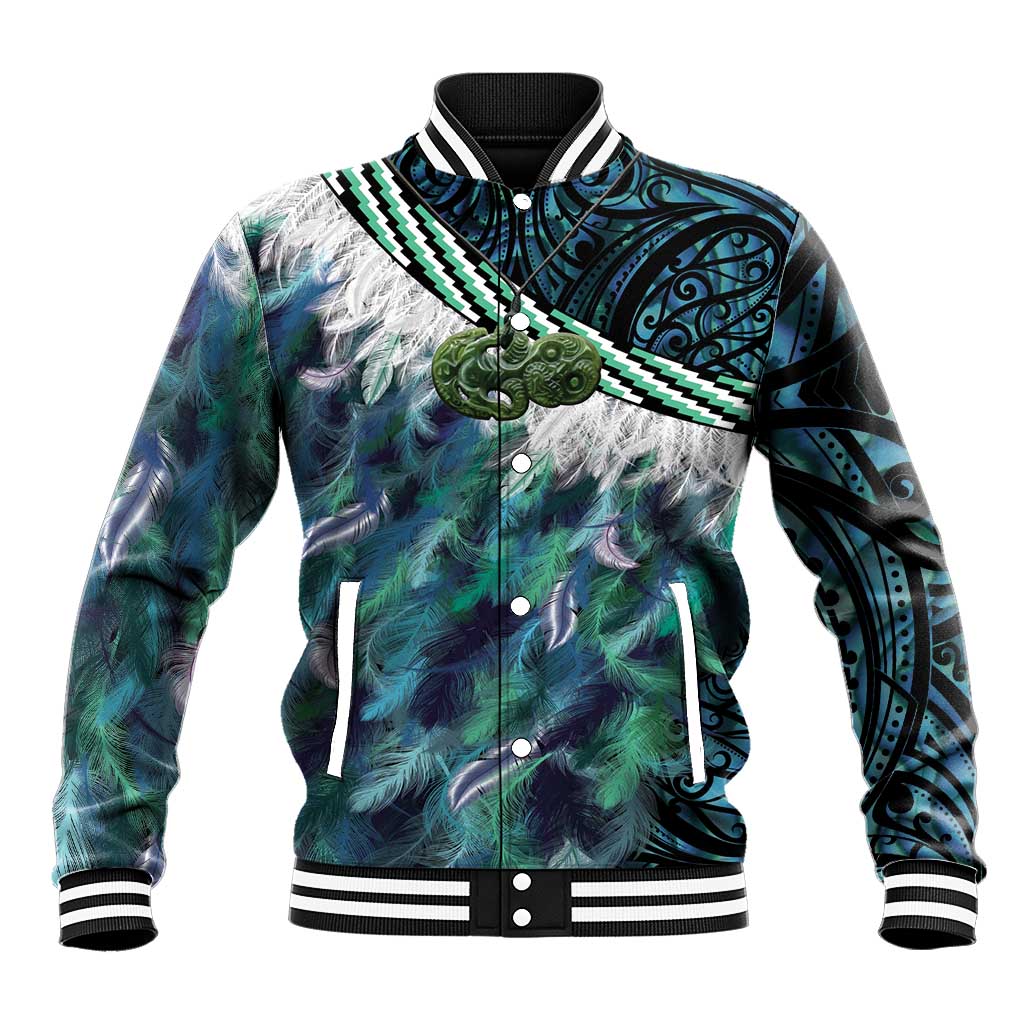 Turquoise Traditional Cloak Aotearoa Baseball Jacket Maori Paua Shell Korowai Pattern LT14 Unisex Turquoise - Polynesian Pride