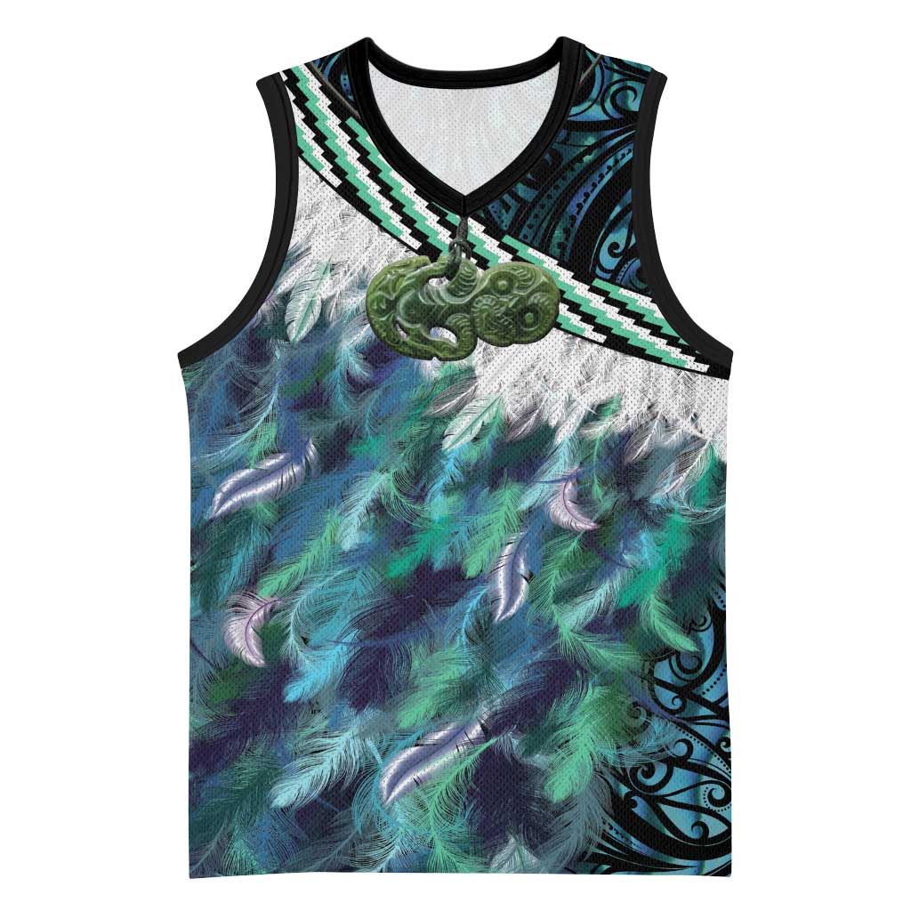 Turquoise Traditional Cloak Aotearoa Basketball Jersey Maori Paua Shell Korowai Pattern LT14 Unisex Turquoise - Polynesian Pride