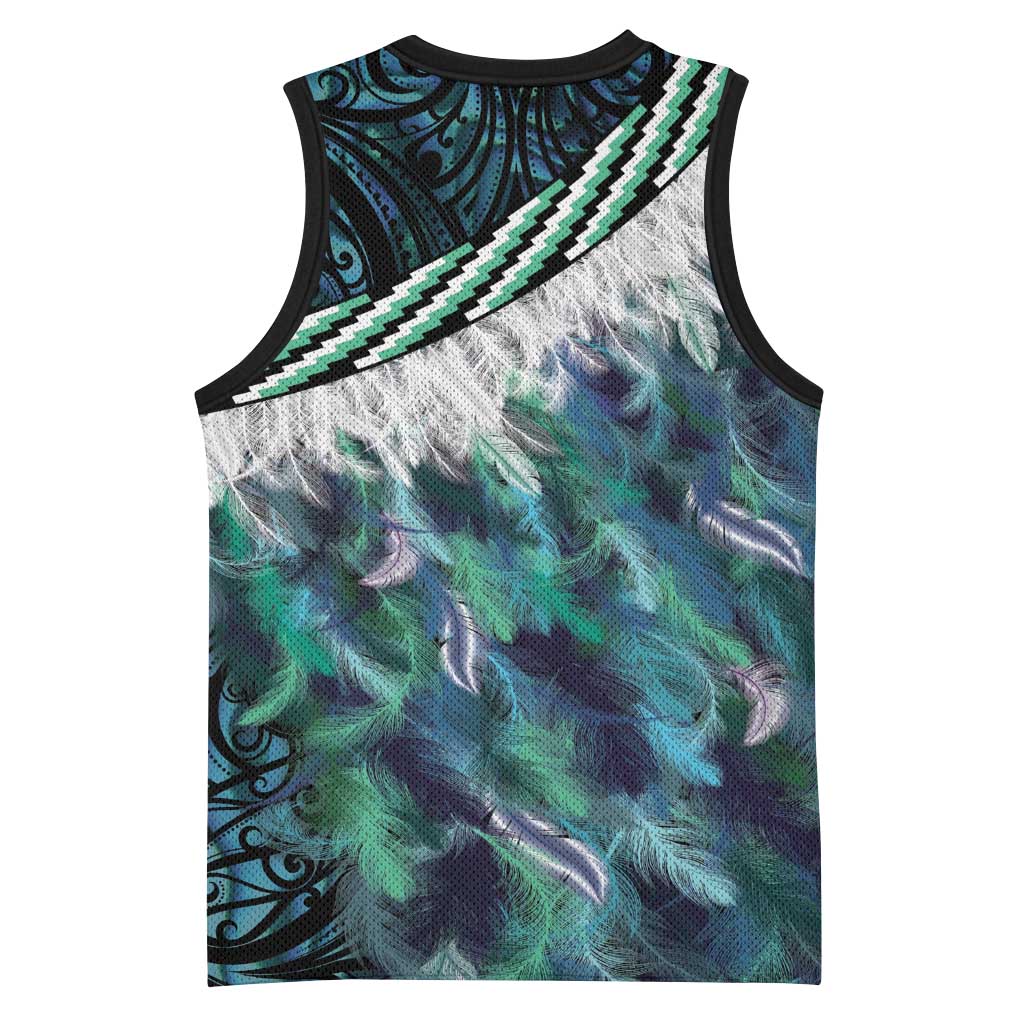 Turquoise Traditional Cloak Aotearoa Basketball Jersey Maori Paua Shell Korowai Pattern LT14 - Polynesian Pride