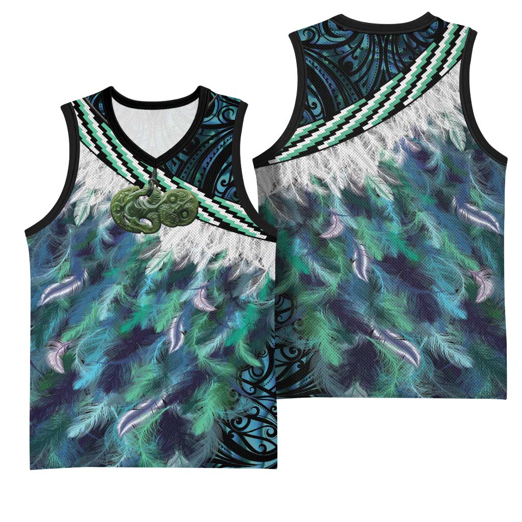 Turquoise Traditional Cloak Aotearoa Basketball Jersey Maori Paua Shell Korowai Pattern LT14 - Polynesian Pride