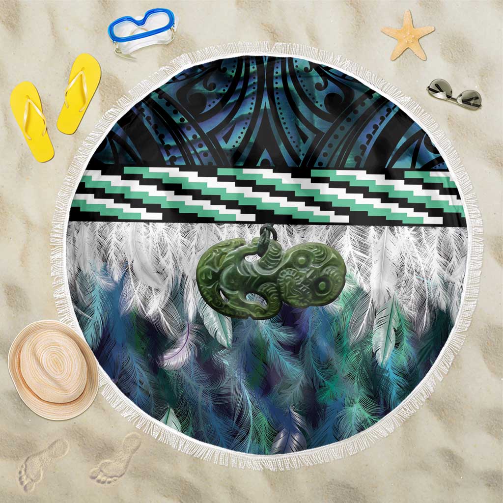 Turquoise Traditional Cloak Aotearoa Beach Blanket Maori Paua Shell Korowai Pattern LT14 One Size 150cm Turquoise - Polynesian Pride