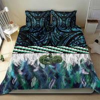 Turquoise Traditional Cloak Aotearoa Bedding Set Maori Paua Shell Korowai Pattern