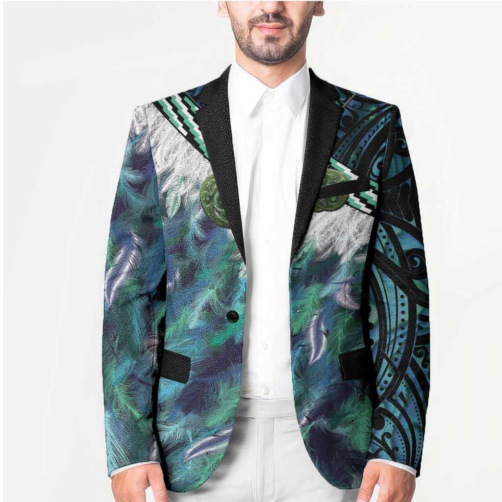 Turquoise Traditional Cloak Aotearoa Blazer Maori Paua Shell Korowai Pattern - Polynesian Pride