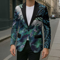 Turquoise Traditional Cloak Aotearoa Blazer Maori Paua Shell Korowai Pattern - Polynesian Pride