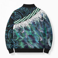 Turquoise Traditional Cloak Aotearoa Bomber Puffer Jacket Maori Paua Shell Korowai Pattern LT14 - Polynesian Pride