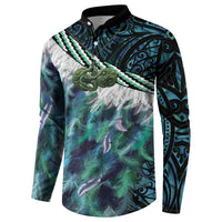Turquoise Traditional Cloak Aotearoa Button Sweatshirt Maori Paua Shell Korowai Pattern LT14 - Polynesian Pride