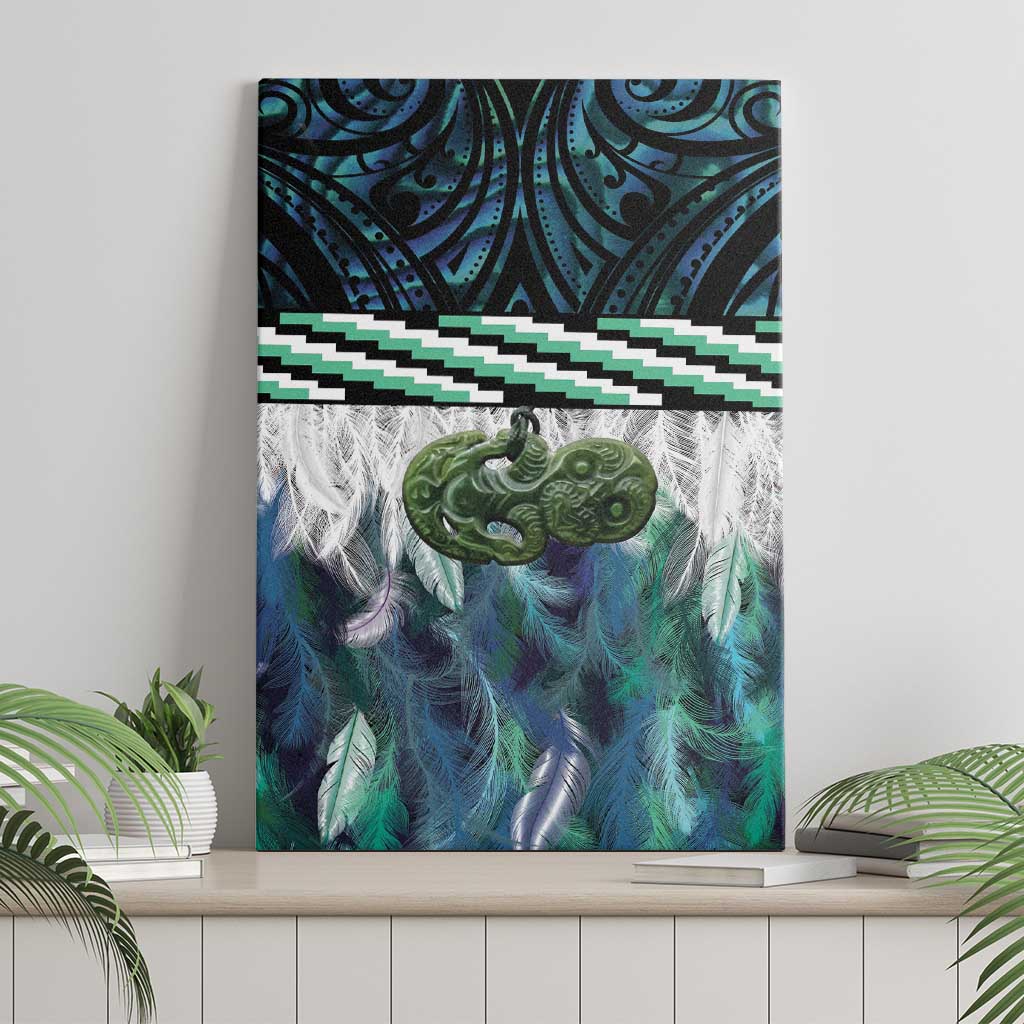 Turquoise Traditional Cloak Aotearoa Canvas Wall Art Maori Paua Shell Korowai Pattern