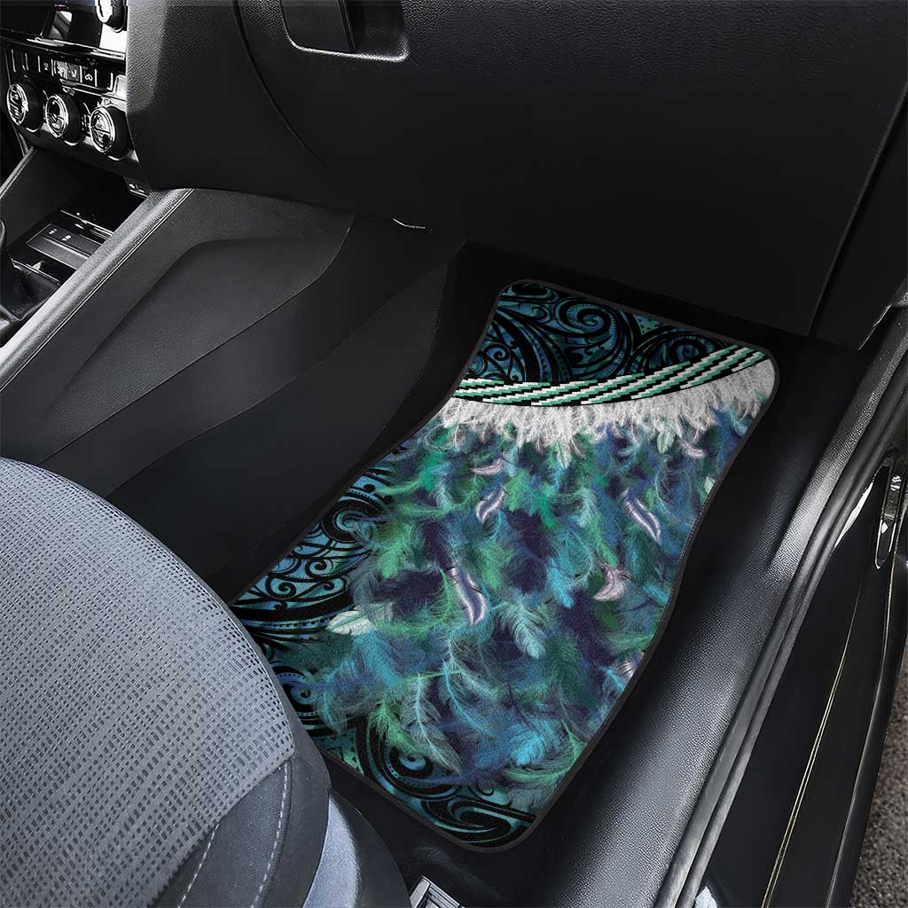 Turquoise Traditional Cloak Aotearoa Car Mats Maori Paua Shell Korowai Pattern