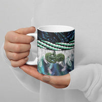 Turquoise Traditional Cloak Aotearoa Ceramic Mug Maori Paua Shell Korowai Pattern - Polynesian Pride
