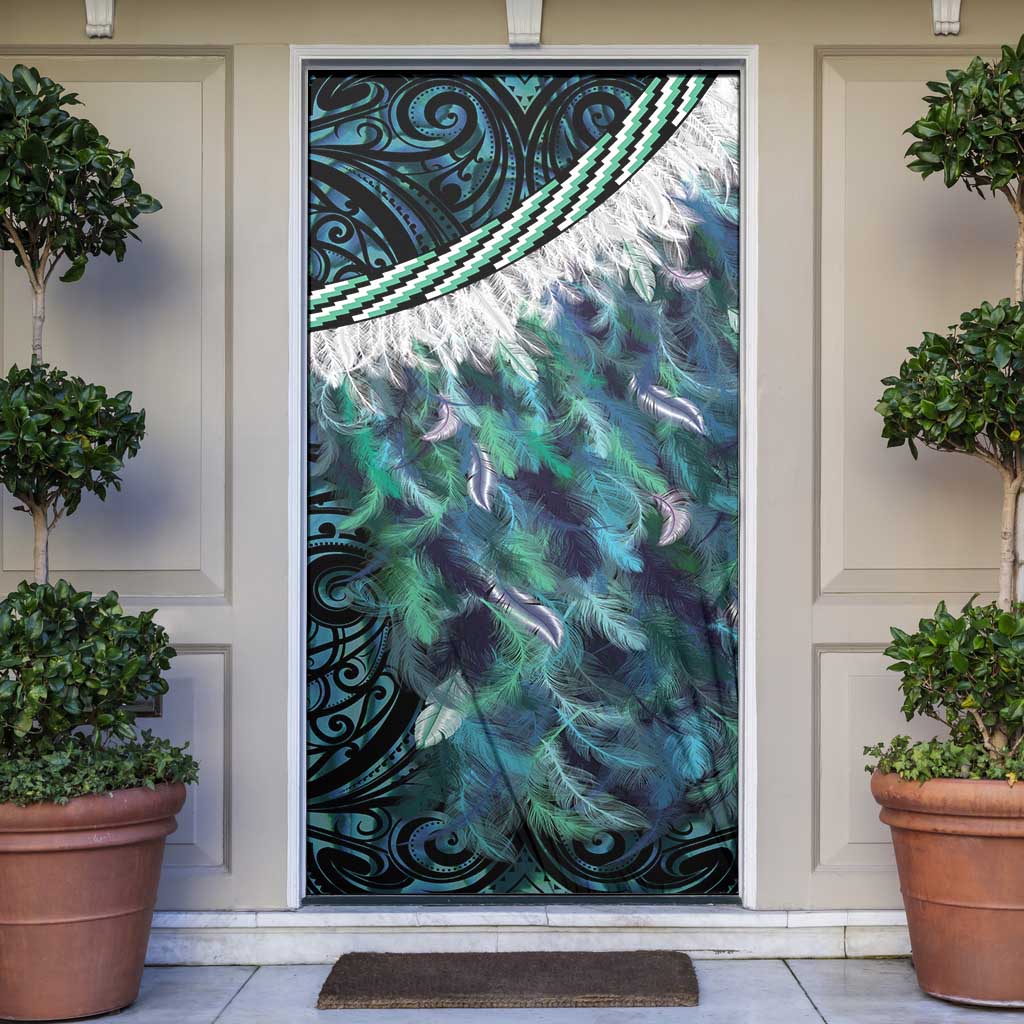 Turquoise Traditional Cloak Aotearoa Door Cover Maori Paua Shell Korowai Pattern - Polynesian Pride