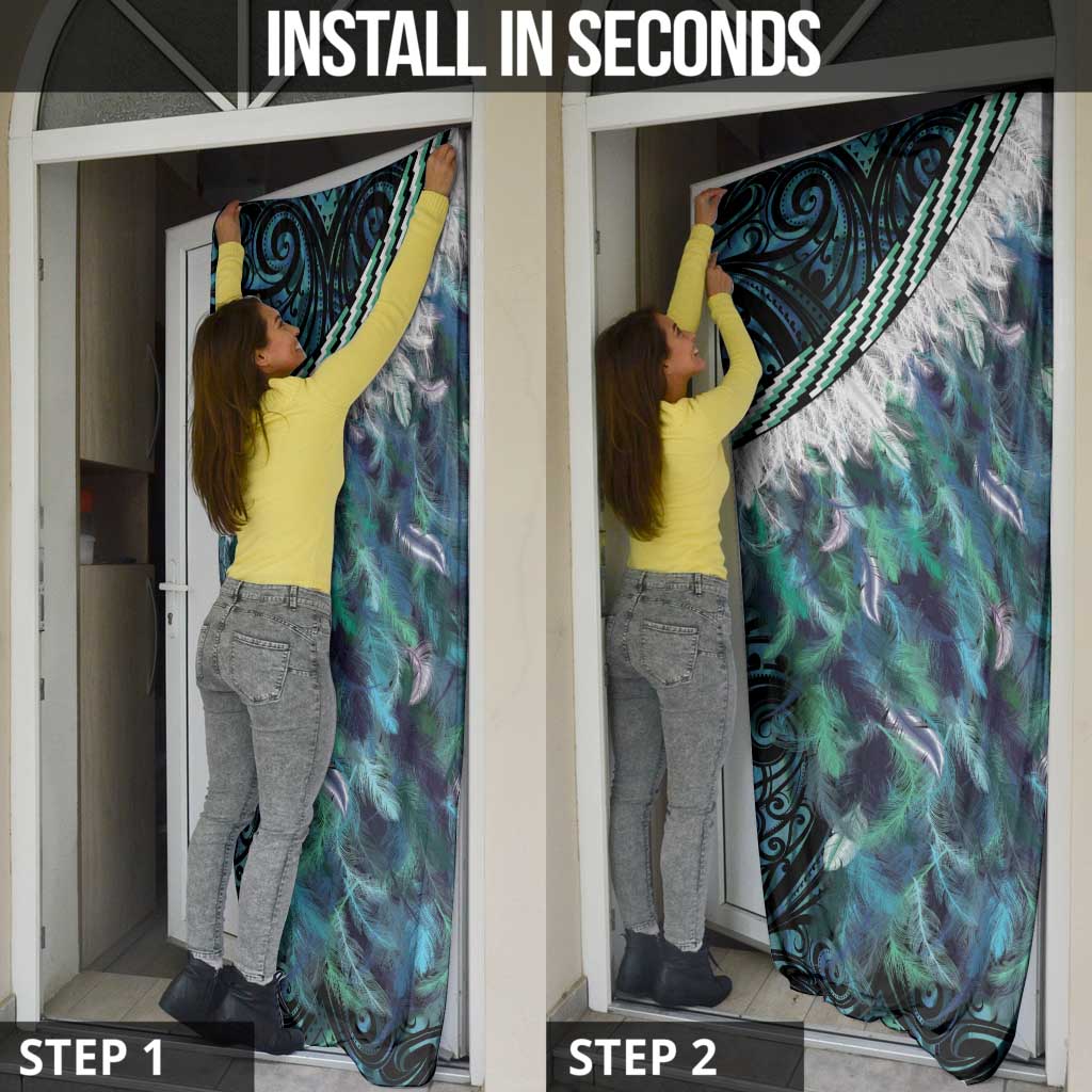 Turquoise Traditional Cloak Aotearoa Door Cover Maori Paua Shell Korowai Pattern - Polynesian Pride