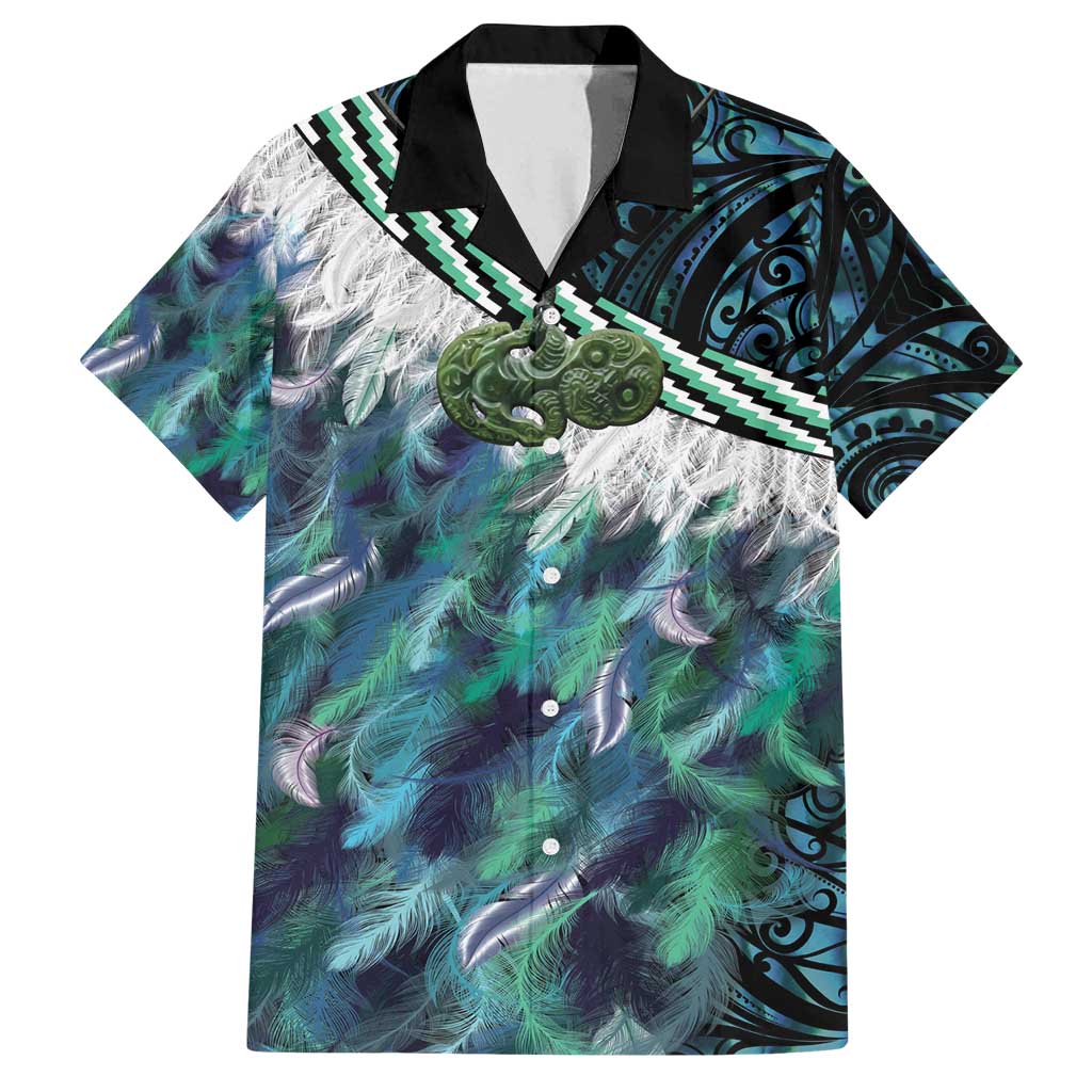 Turquoise Traditional Cloak Aotearoa Family Matching Long Sleeve Bodycon Dress and Hawaiian Shirt Maori Paua Shell Korowai Pattern LT14 Dad's Shirt - Short Sleeve Turquoise - Polynesian Pride