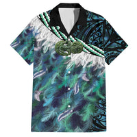 Turquoise Traditional Cloak Aotearoa Family Matching Off Shoulder Short Dress and Hawaiian Shirt Maori Paua Shell Korowai Pattern