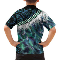 Turquoise Traditional Cloak Aotearoa Family Matching Puletasi and Hawaiian Shirt Maori Paua Shell Korowai Pattern