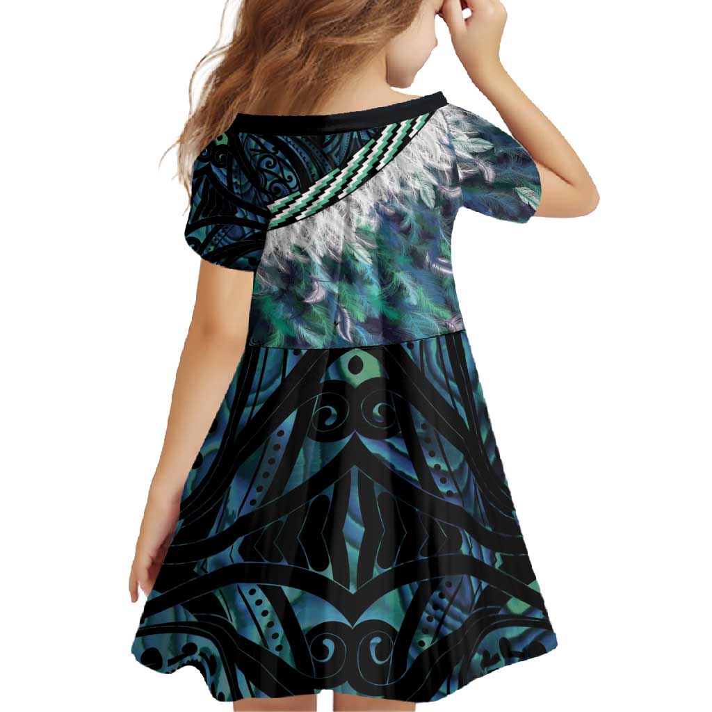 Turquoise Traditional Cloak Aotearoa Family Matching Short Sleeve Bodycon Dress and Hawaiian Shirt Maori Paua Shell Korowai Pattern LT14 - Polynesian Pride