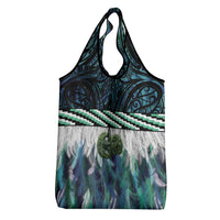 Turquoise Traditional Cloak Aotearoa Grocery Bag Maori Paua Shell Korowai Pattern