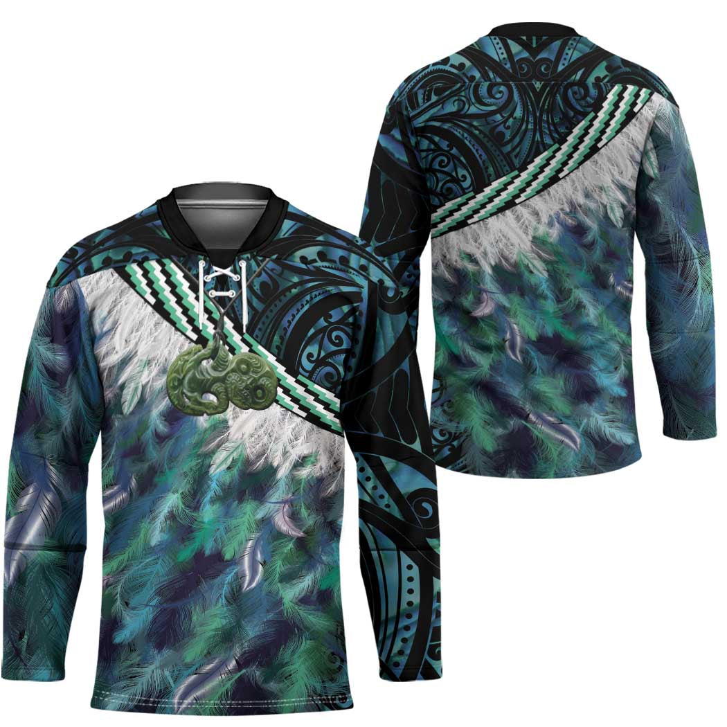 Turquoise Traditional Cloak Aotearoa Hockey Jersey Maori Paua Shell Korowai Pattern LT14 - Polynesian Pride