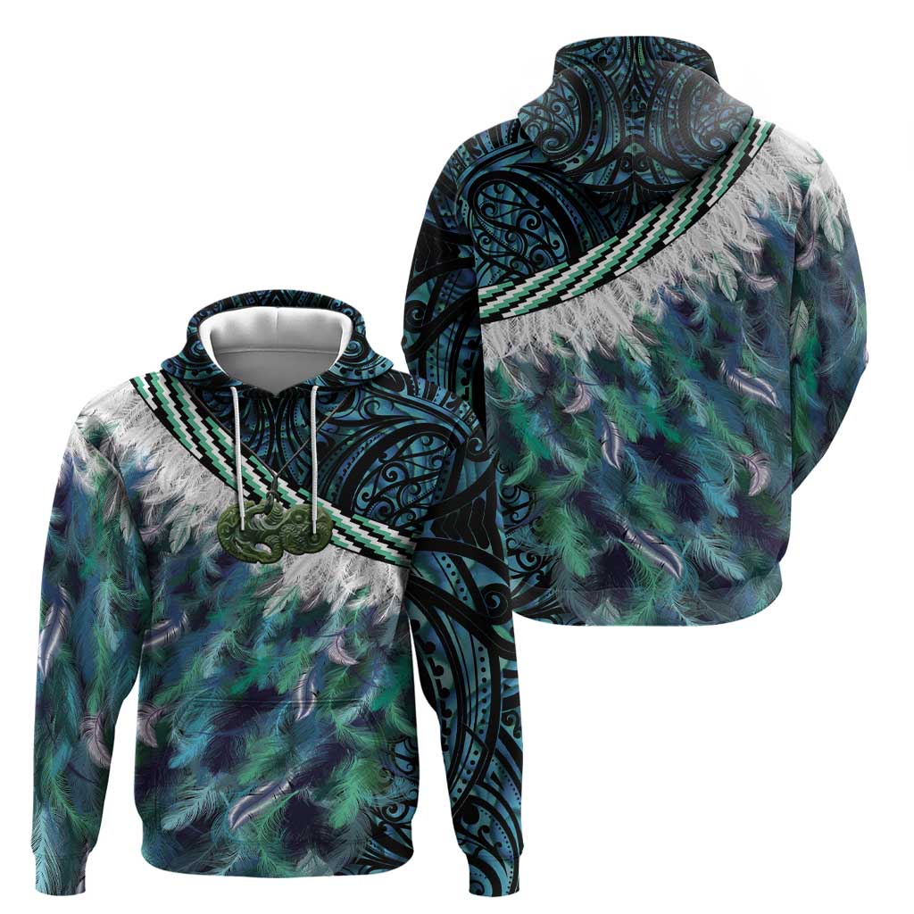 Turquoise Traditional Cloak Aotearoa Hoodie Maori Paua Shell Korowai Pattern