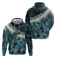 Turquoise Traditional Cloak Aotearoa Hoodie Maori Paua Shell Korowai Pattern