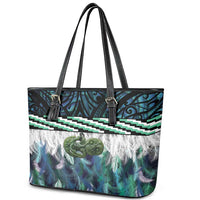 Turquoise Traditional Cloak Aotearoa Leather Tote Bag Maori Paua Shell Korowai Pattern