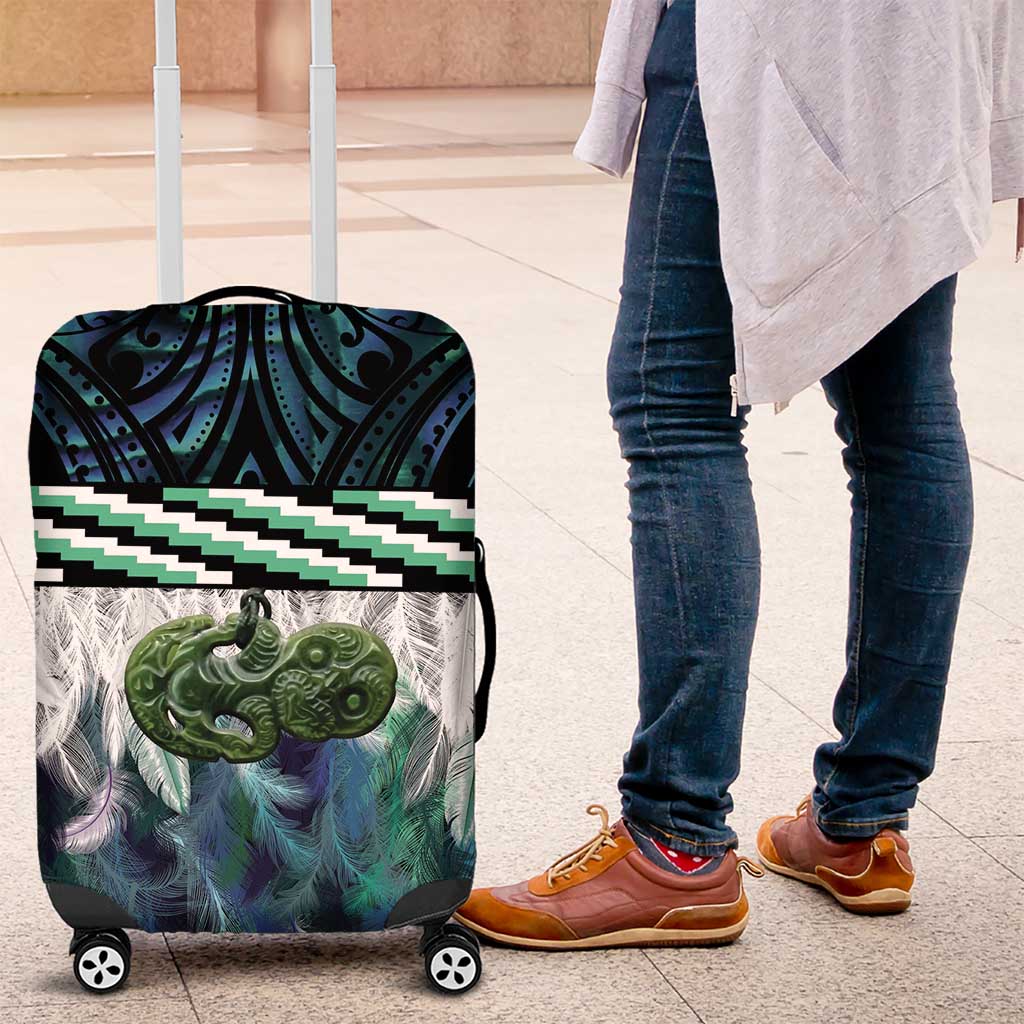 Turquoise Traditional Cloak Aotearoa Luggage Cover Maori Paua Shell Korowai Pattern LT14 Turquoise - Polynesian Pride