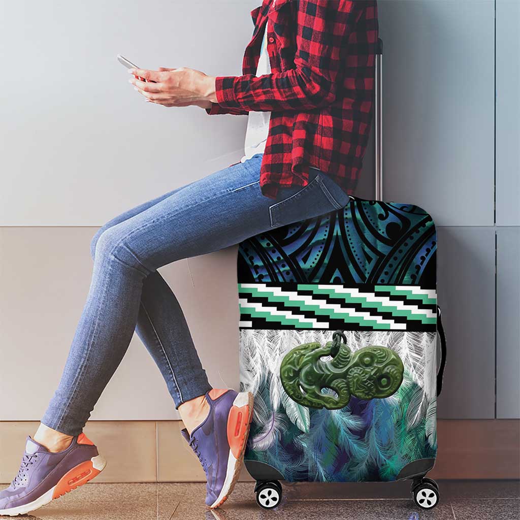 Turquoise Traditional Cloak Aotearoa Luggage Cover Maori Paua Shell Korowai Pattern LT14 - Polynesian Pride