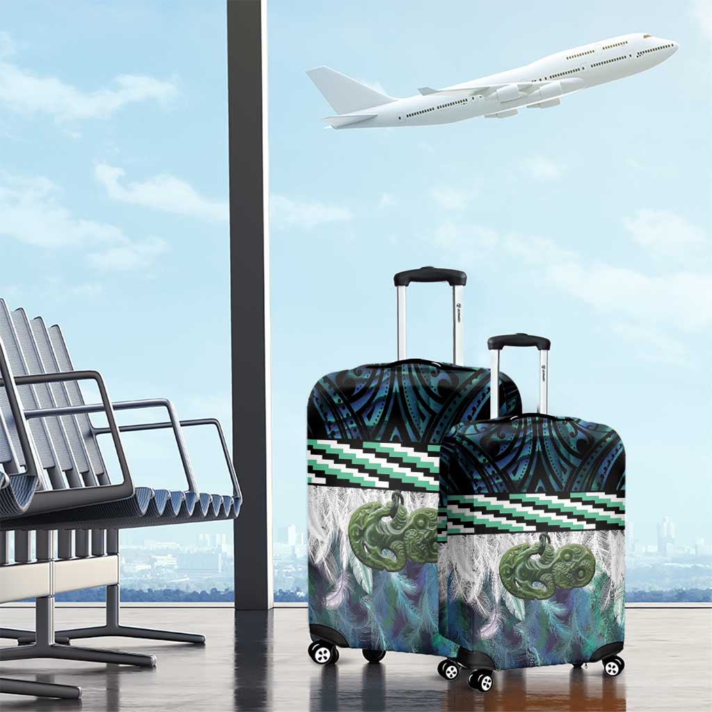 Turquoise Traditional Cloak Aotearoa Luggage Cover Maori Paua Shell Korowai Pattern LT14 - Polynesian Pride
