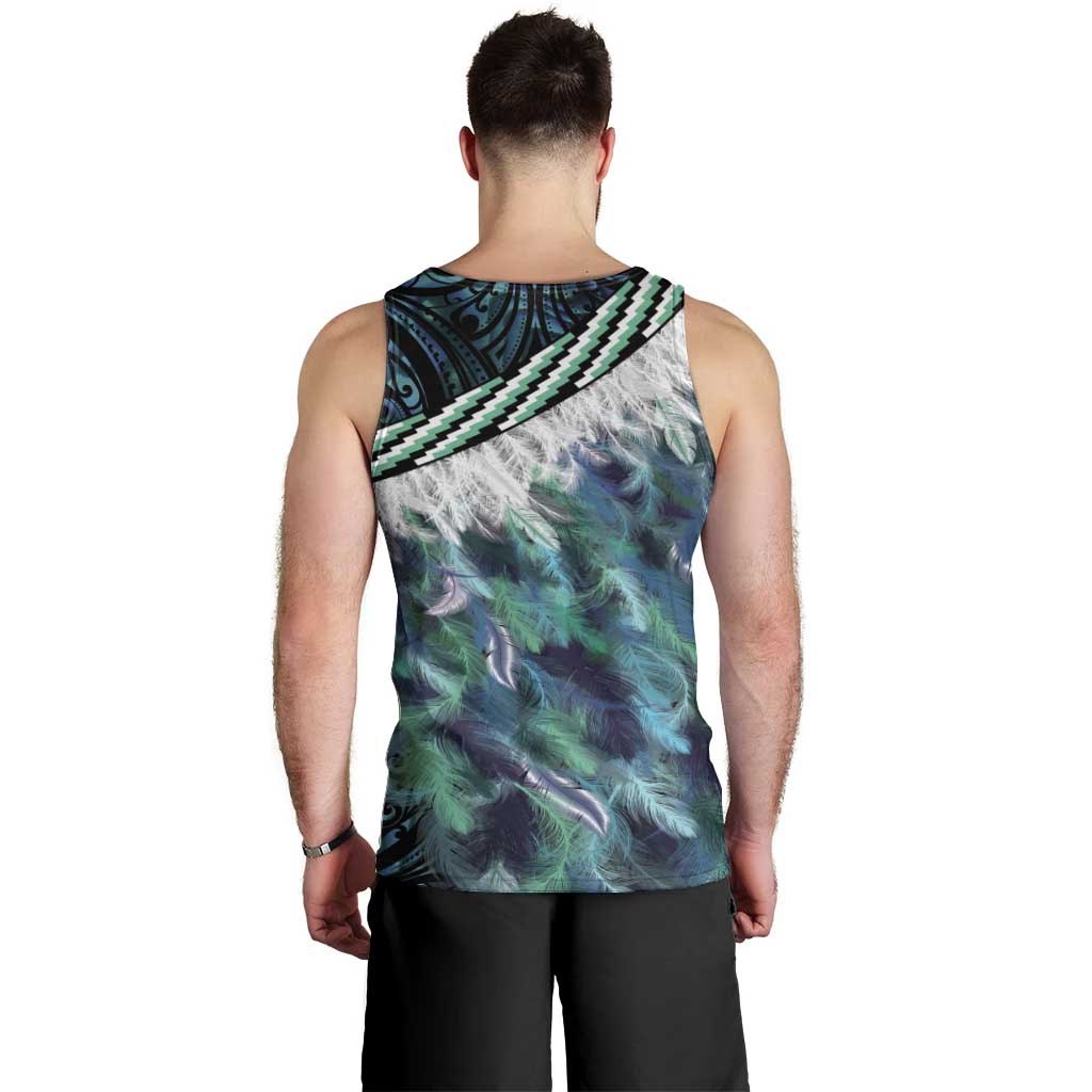 Turquoise Traditional Cloak Aotearoa Men Tank Top Maori Paua Shell Korowai Pattern