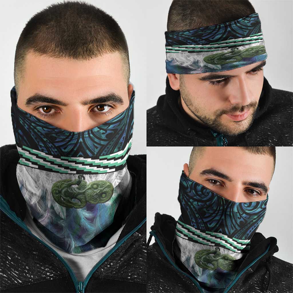 Turquoise Traditional Cloak Aotearoa Neck Gaiter Maori Paua Shell Korowai Pattern - Polynesian Pride