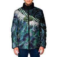 Turquoise Traditional Cloak Aotearoa Padded Jacket Maori Paua Shell Korowai Pattern LT14 Men Turquoise - Polynesian Pride